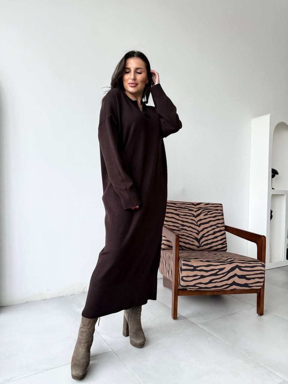 трикотажное платье,платье ким (шоколадный),длинное вязаное платье,вязаное платье,платье trendyol миди трикотажное, коричневый