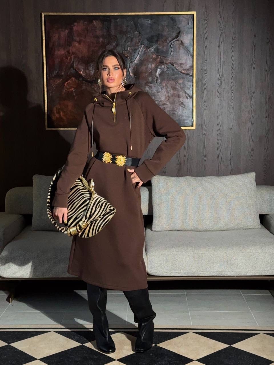 платье трикотажное с поясом emberens,костюм двойка кашемир,трикотажное платье,платье трикотажное с поясом emberens темно-коричневое,платье теплое