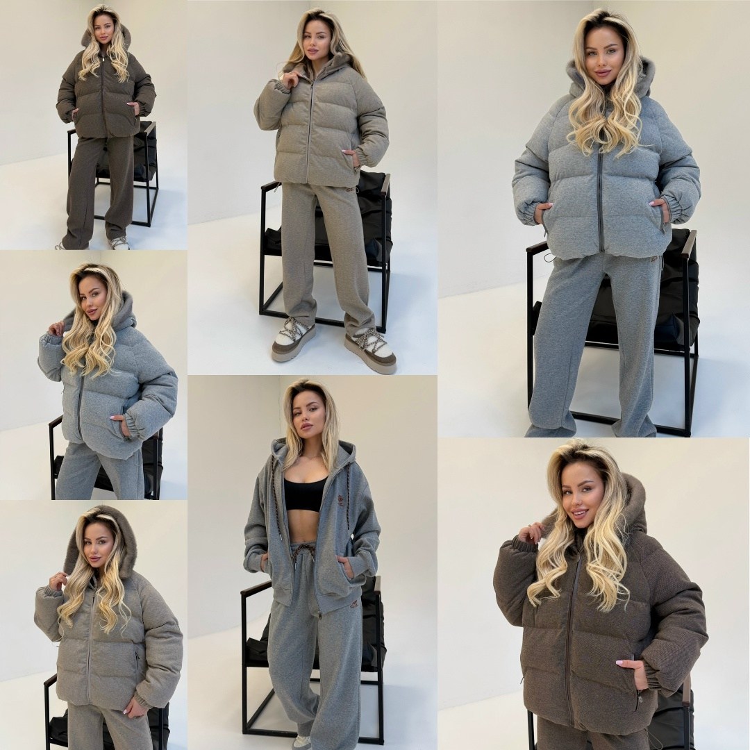 костюм тройка с курткой,пуховик женский,женская зимняя куртка,куртка оверсайз зимняя,костюм тройка женский