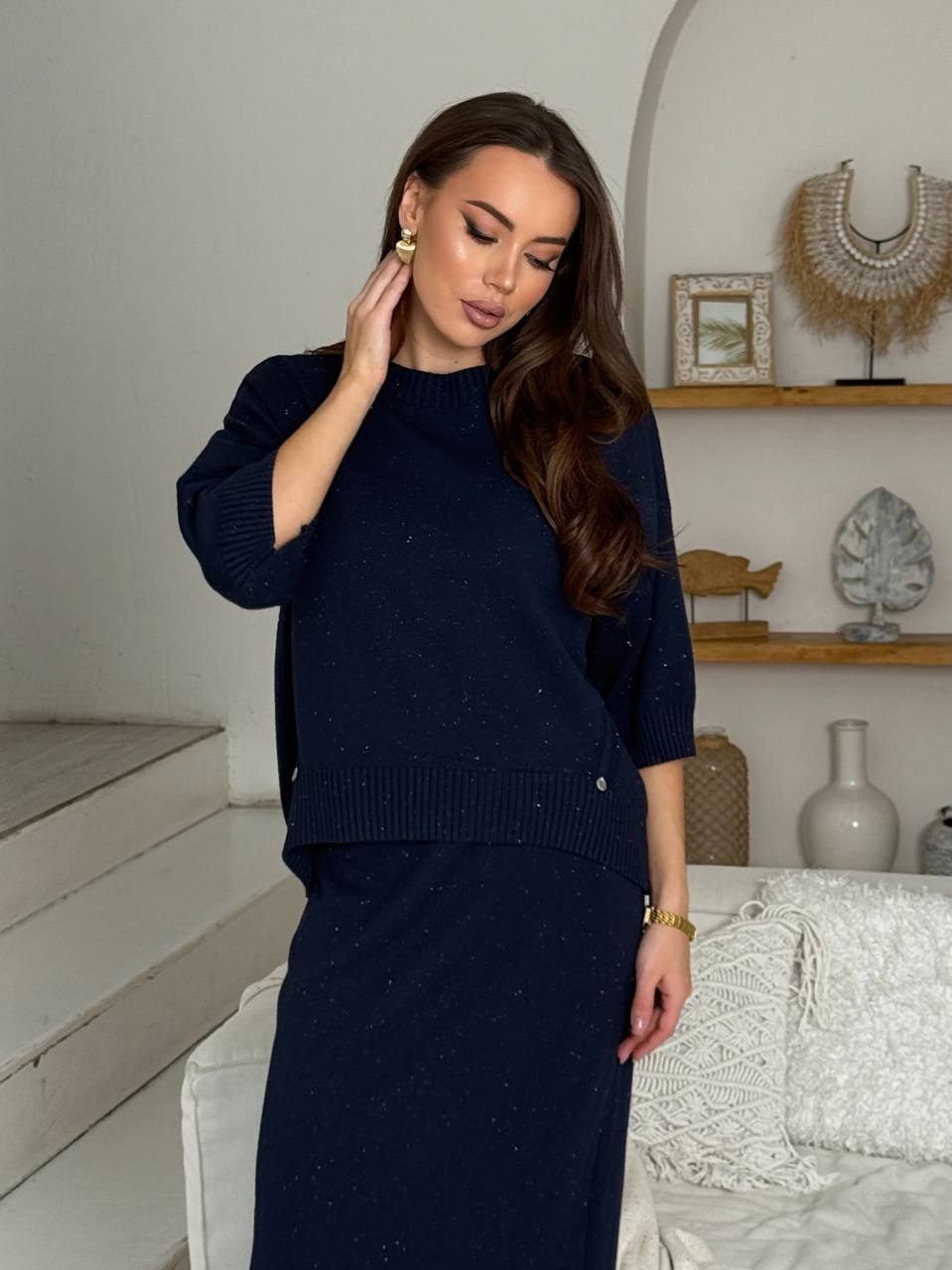 белый вязаный костюм с юбкой,костюм двойка трикотажный вязаный с юбкой m.e.shop цвет белый,женский костюм с юбкой,трикотажный костюм,костюм трикотажный с юбкой