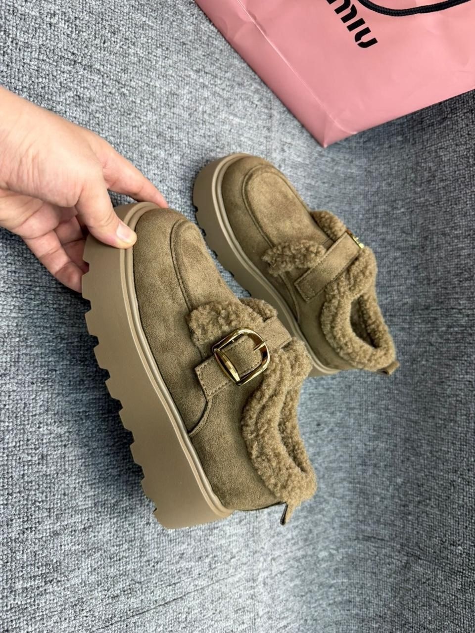 , женская,угги замш,ботинки замш,меховые замшевые туфли на плоской подошве на платформе