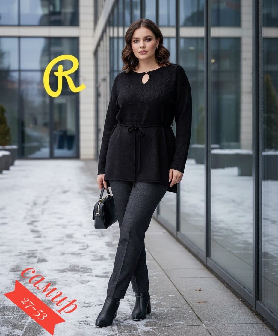 комплект брючный volna 1307 желтый/коричневый,брючный комплект,верхняя одежда,женские брючные комплекты,кофта джемпер