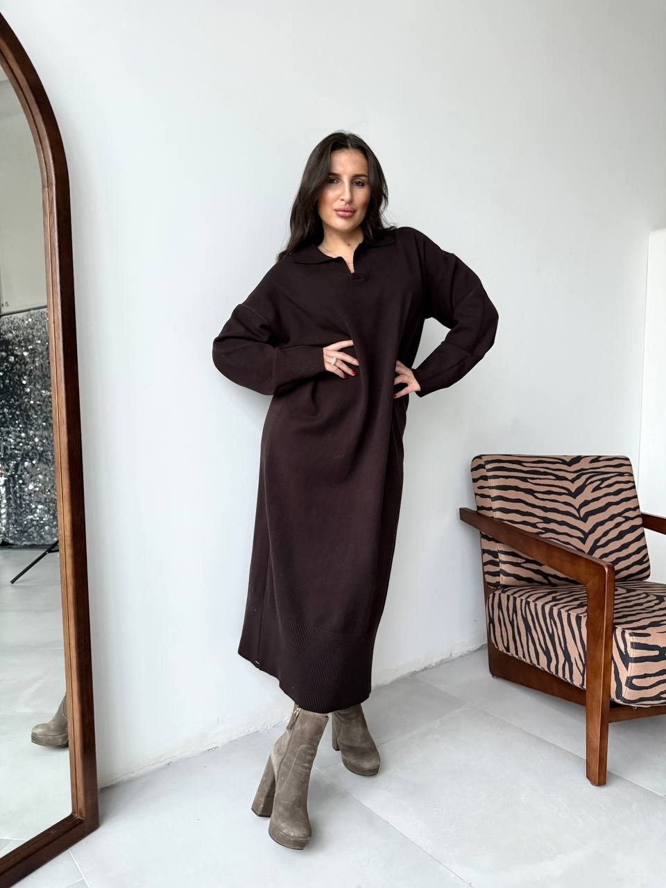 трикотажное платье,платье ким (шоколадный),длинное вязаное платье,вязаное платье,платье trendyol миди трикотажное, коричневый