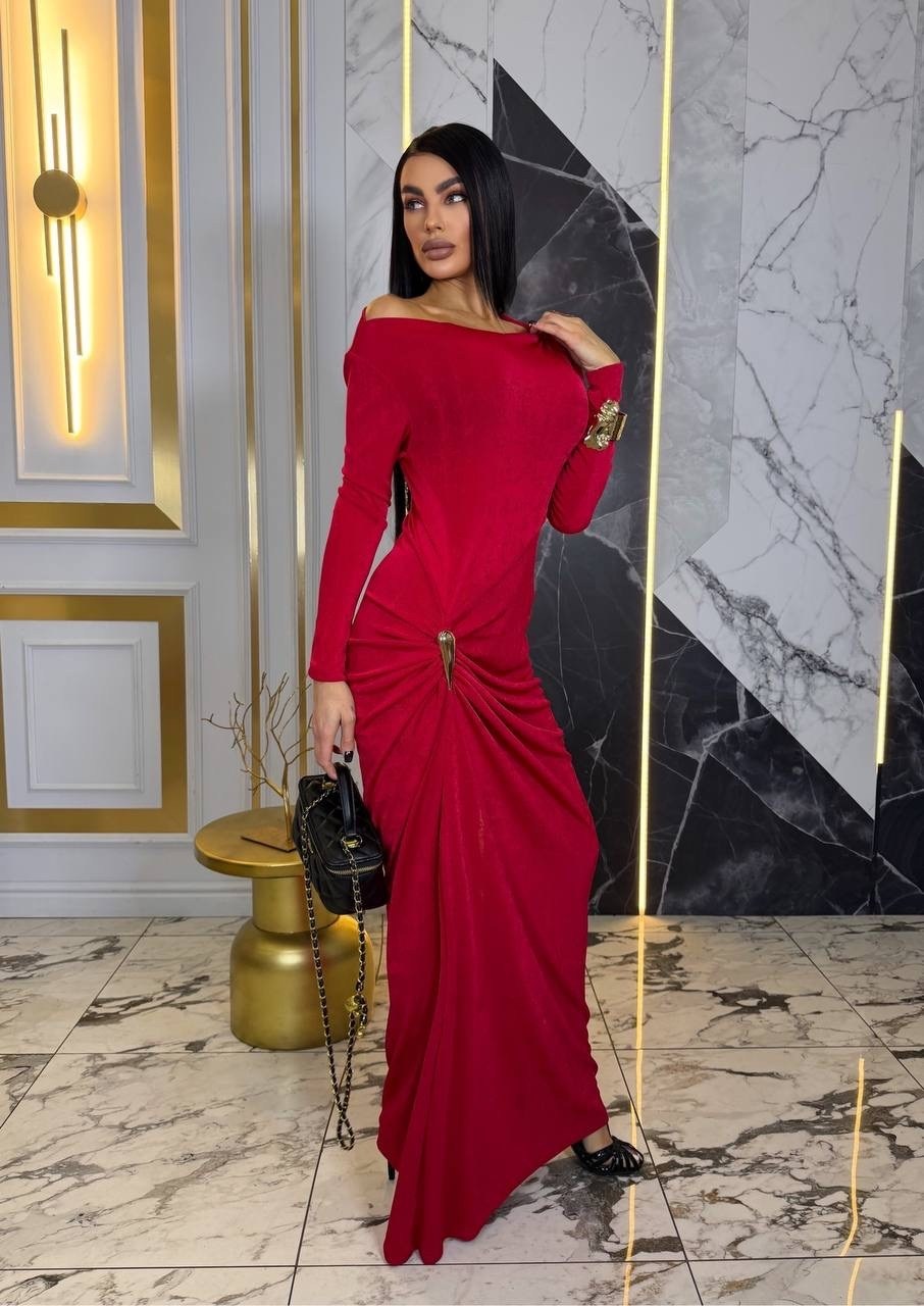 вечернее платье,платье,платье коричневое,платье макси на одно плечо с узлом и драпировкой на юбке,женское длинное элегантное плиссированное платье s коричневый