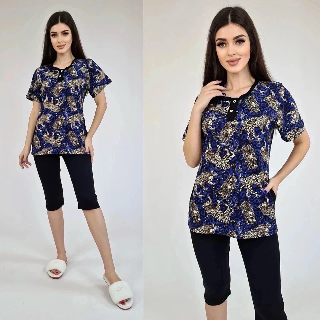 пижама хлопок женская,женская пижама,пижамы  30-78,пижама в цветочек,туника с бриджами