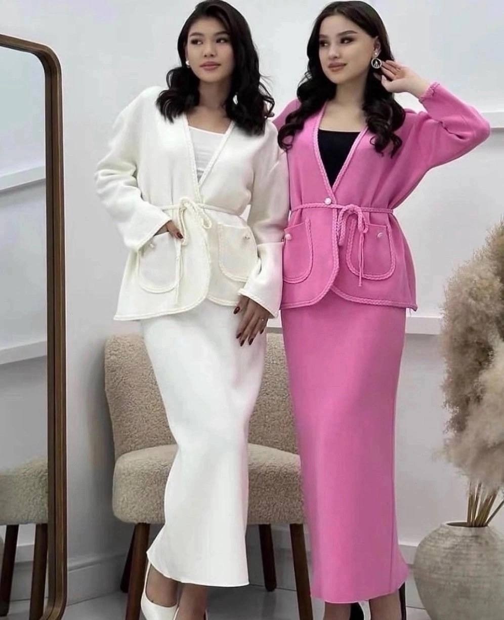 женский элегантный комплект из двух предметов,элегантные женские комплекты,костюм с кардиганом,трикотажный костюм