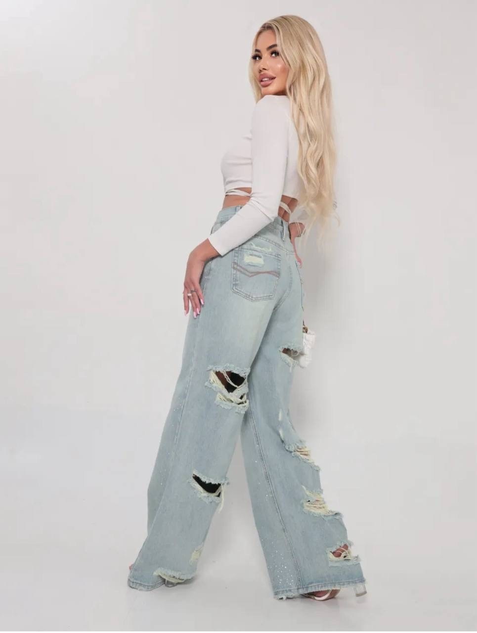 джинсы рваные,джинсы с дырками,джинсы свободного кроя herman & co синий,джинсы рваные широкие,женские джинсы
