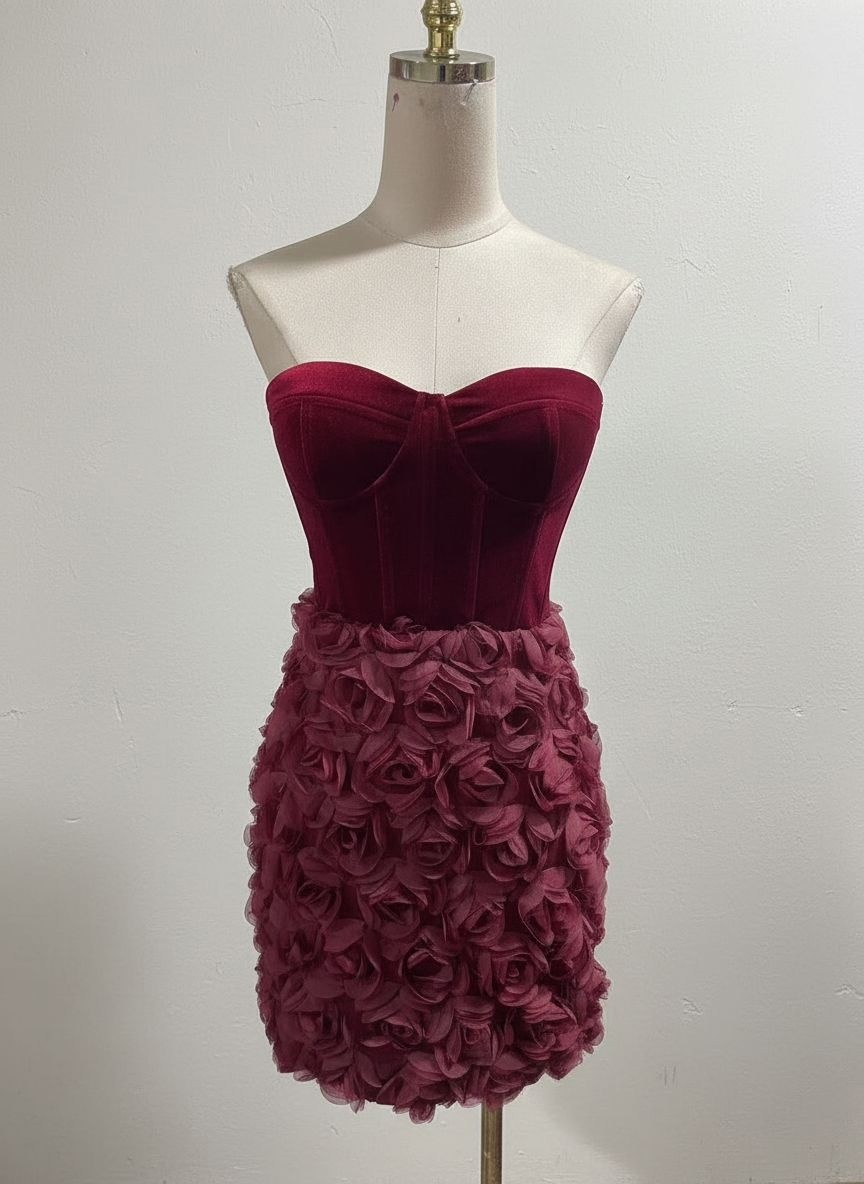 платье,красное 3d цветочное сексуальное элегантное платье без бретелек для выпускного вечера,короткое платье,красное платье женское,женское вечернее платье без бретелек