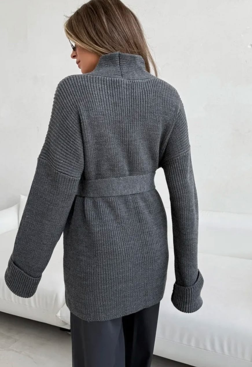 кардиган крупной вязки с поясом miederes цвет серый,кардиган с поясом,кардиган крупной вязки с поясом (серый) miederes,кардиган,кардиган вязаное