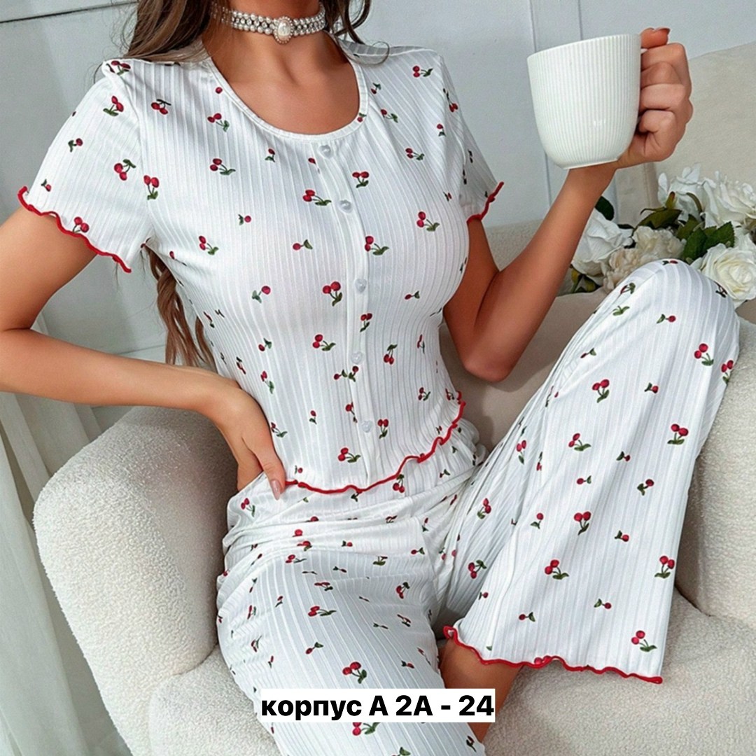 пижамы женски,пижамы для женщин,одежда для дома,пижама женская с брюками,женская элегантная пижама с принтом вишни