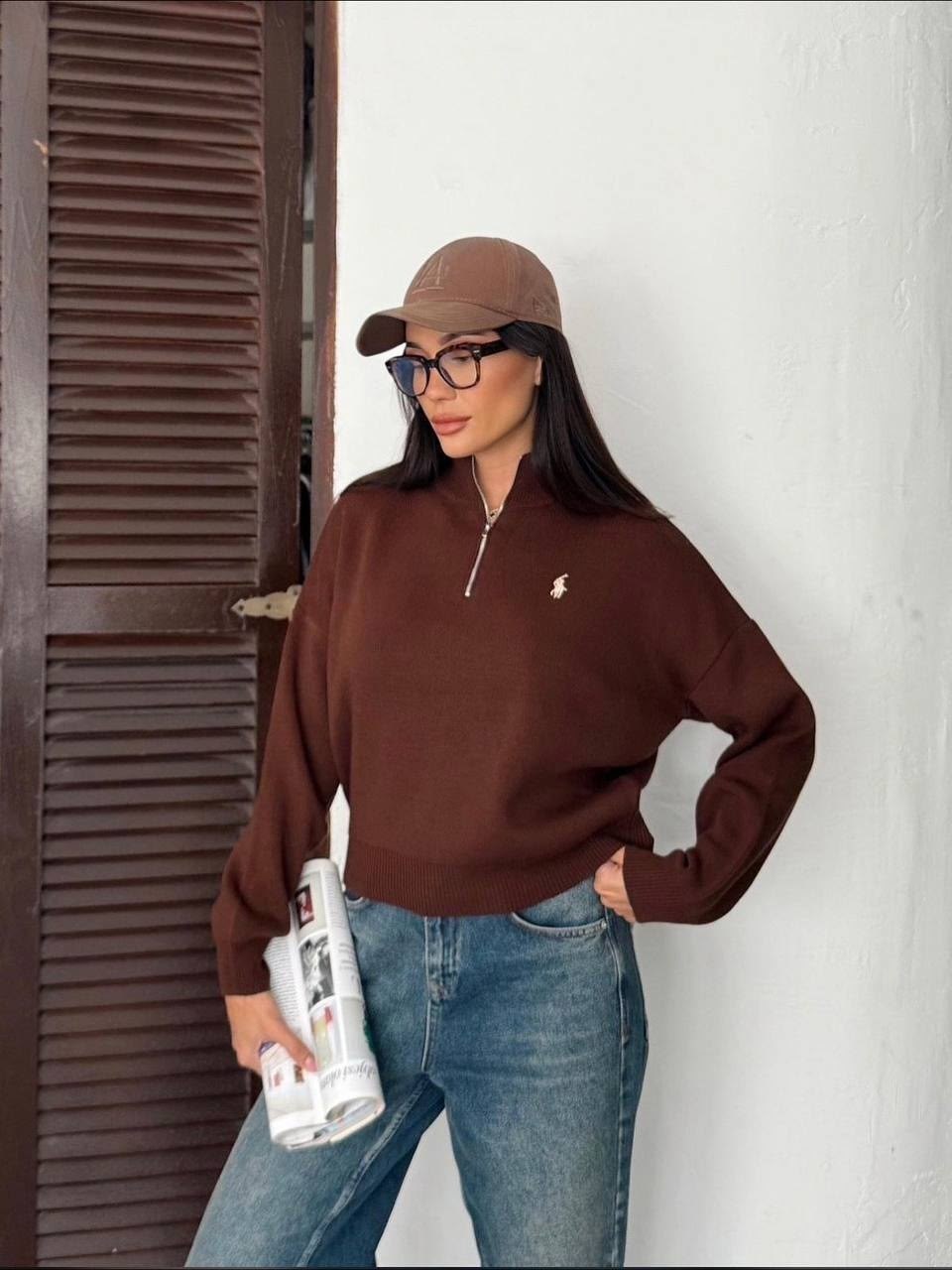 трендовый джемпер на молнии dina style,женская кофта,кофта теплая,кофта кашемир,свитер поло с горлом на молнии m.triffany