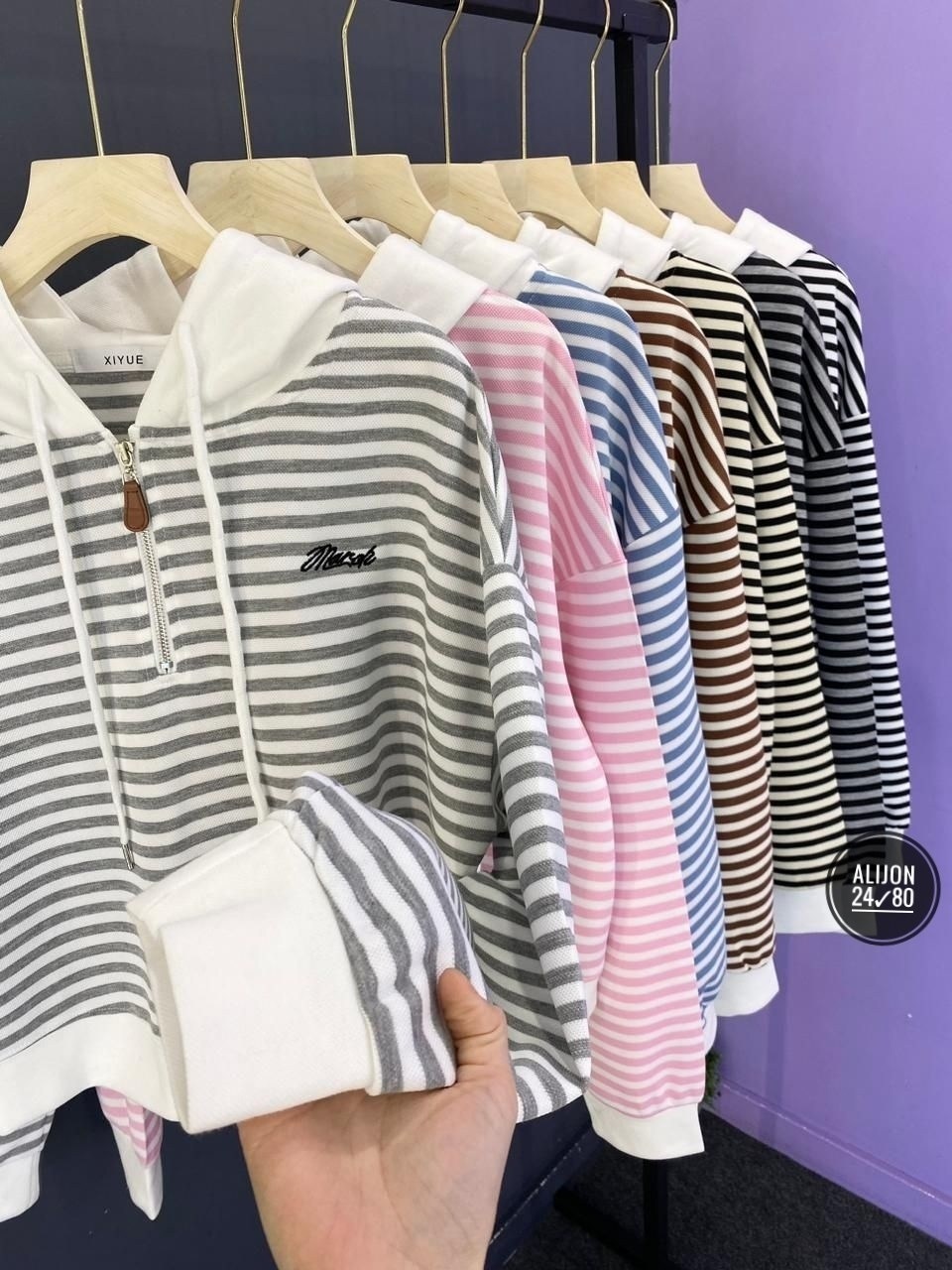 свитшот женская,женская кофта,толстовка в полоску,кофта до талии,модная толстовка