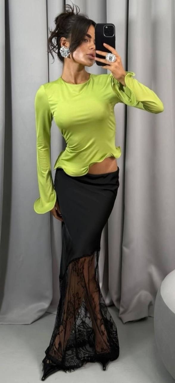 лонгслив modahonka,блузка с оборками,длинная юбка,юбка и топ