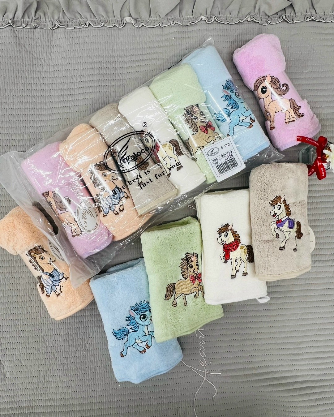 полотенце из микрофибры с вышивкой "плюшевые лошадки" 50*90 см,полотенца,полотенца для рук,полотенце микрофибра,полотенца для кухни