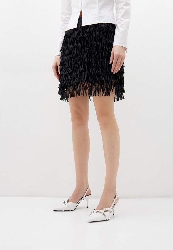 юбка с бахромой,черная женская юбка,юбка женская,мини-юбка с бахромой черный,мини-юбка с бахромой vera mont черный