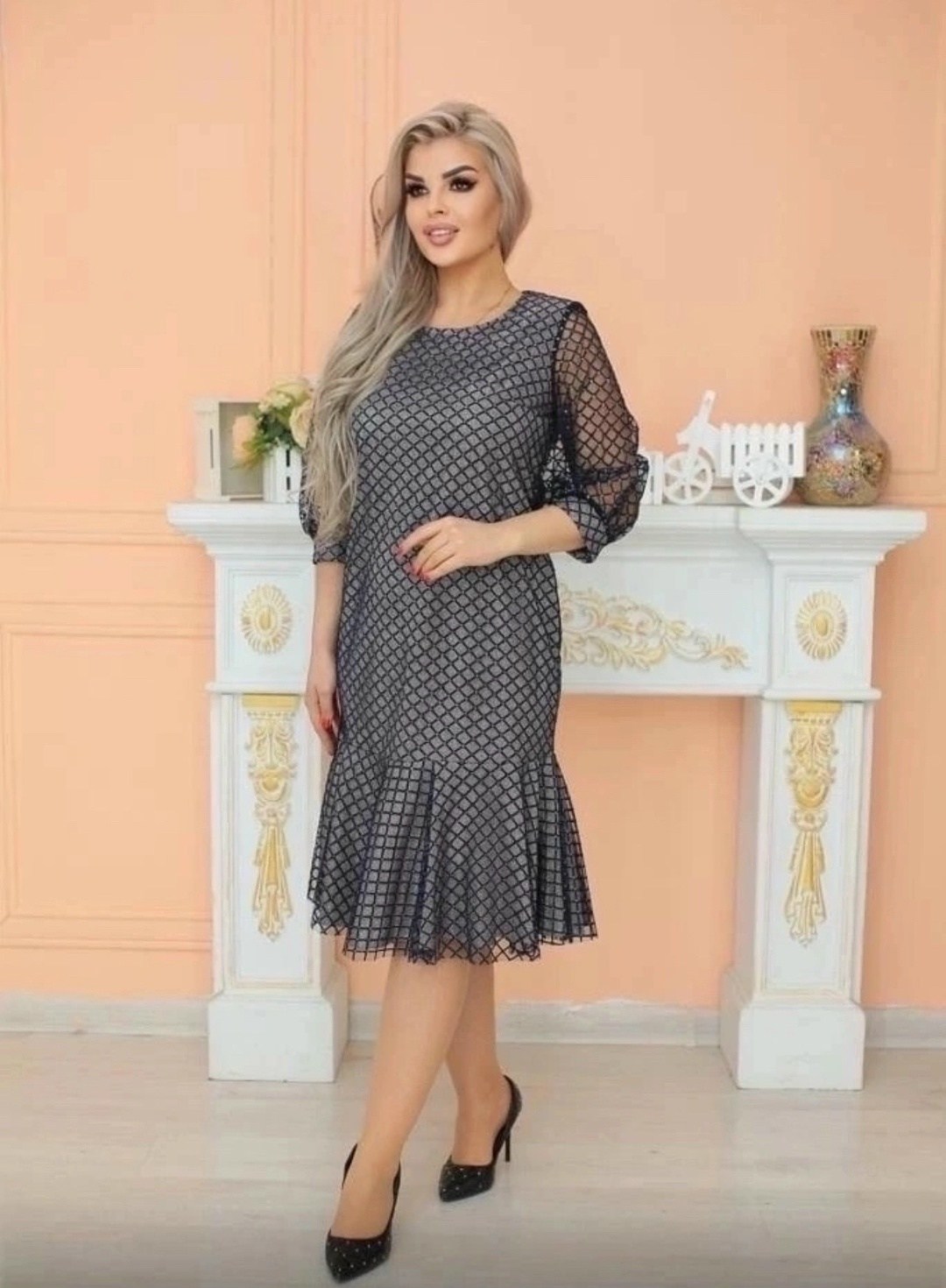 платье женская,платье,нарядное платье,туника женская,платье трапеция больших размеров сетчатое andreano