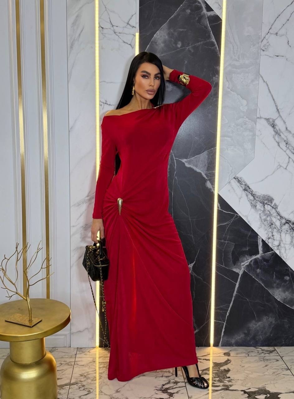 вечернее платье,платье,платье коричневое,платье макси на одно плечо с узлом и драпировкой на юбке,женское длинное элегантное плиссированное платье s коричневый