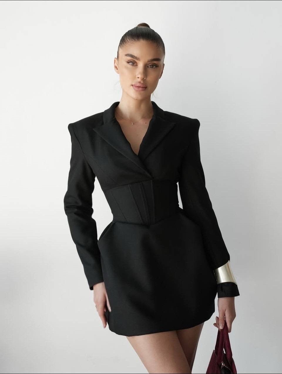 стильные наряды,платье,наряд,платье-жакет мини с корсетной вставкой на талии