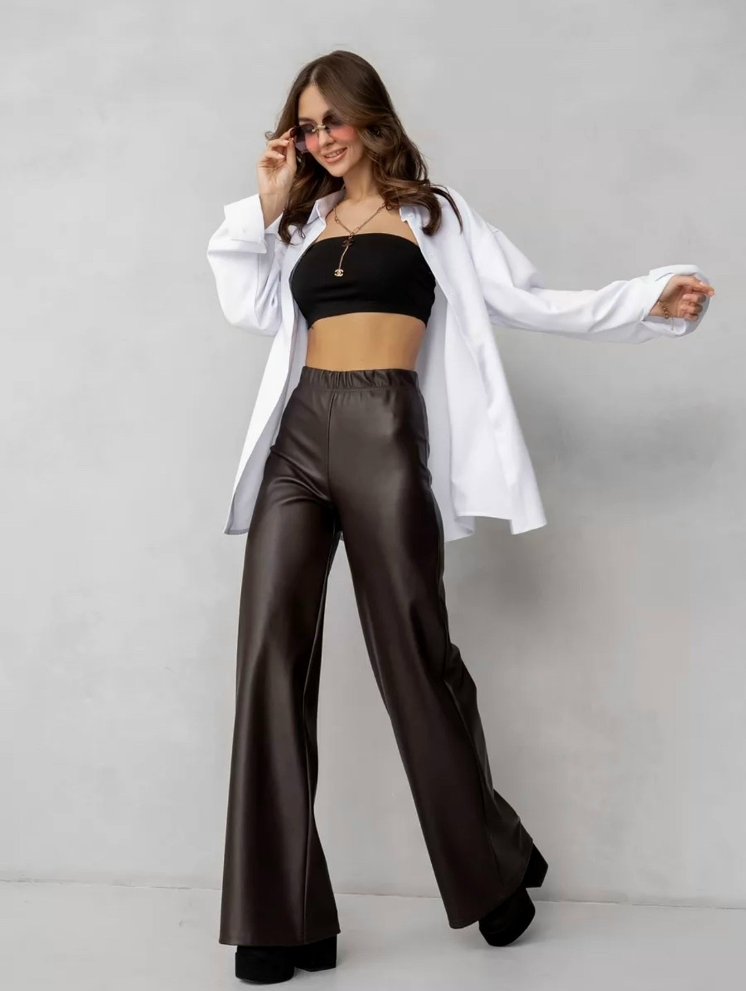 брюки из искусственной кожи,широкие кожаные брюки,женские кожаные брюки свободные ретро брюки из искусственной кожи с высокой талией,женские прямые брюки из искусственной кожи,зимние брюки из искусств