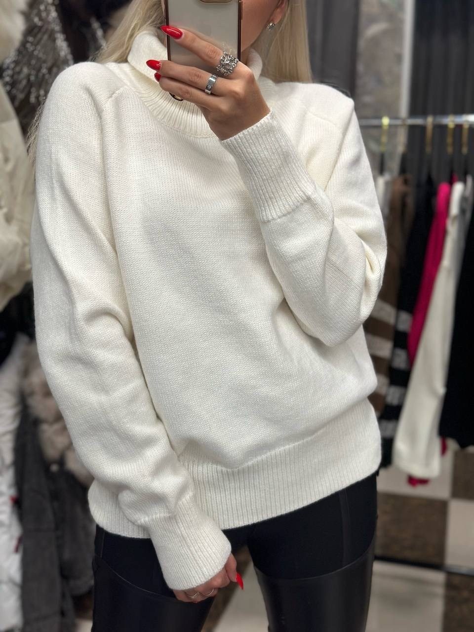 свитер женский,свитер джемпер кашемировый оверсайз,свитер оверсайз с горлом теплый вязаный sheva,свитер женский белый,вязаные свитера женские
