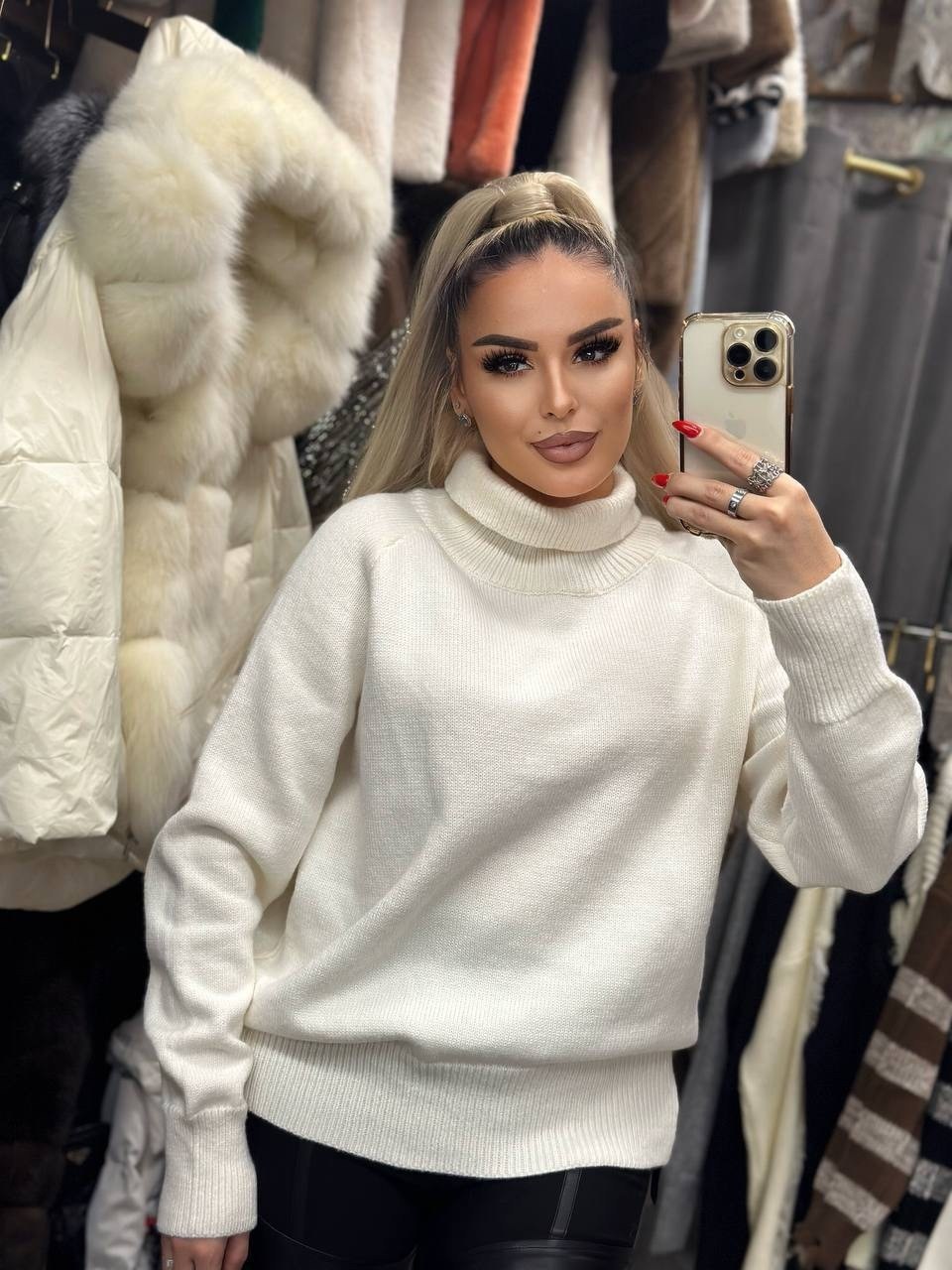 свитер женский,свитер джемпер кашемировый оверсайз,свитер оверсайз с горлом теплый вязаный sheva,свитер женский белый,вязаные свитера женские