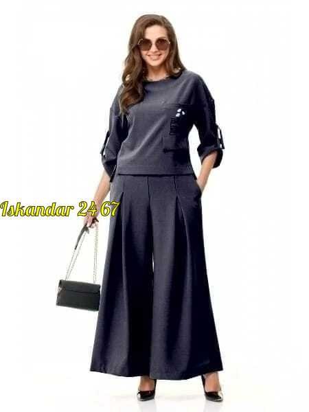 женские костюмы больших размеров,женские костюмы,женский костюм двойка,блуза, кюлоты taita plus 2319 бирюза,брючный костюм