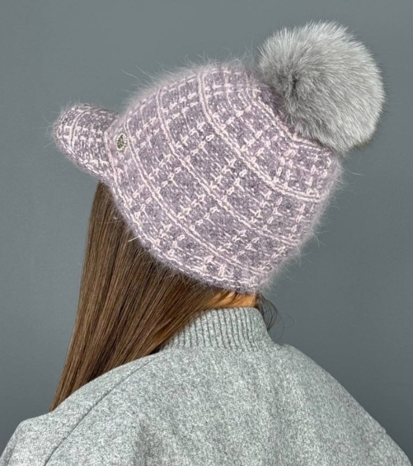 шапка кепи зимняя с козырьком hqstar,кепка шапка вязаная из ангоры,кепка теплая с помпоном,стильная кепка,кепка шапка вязаная из ангоры ангора