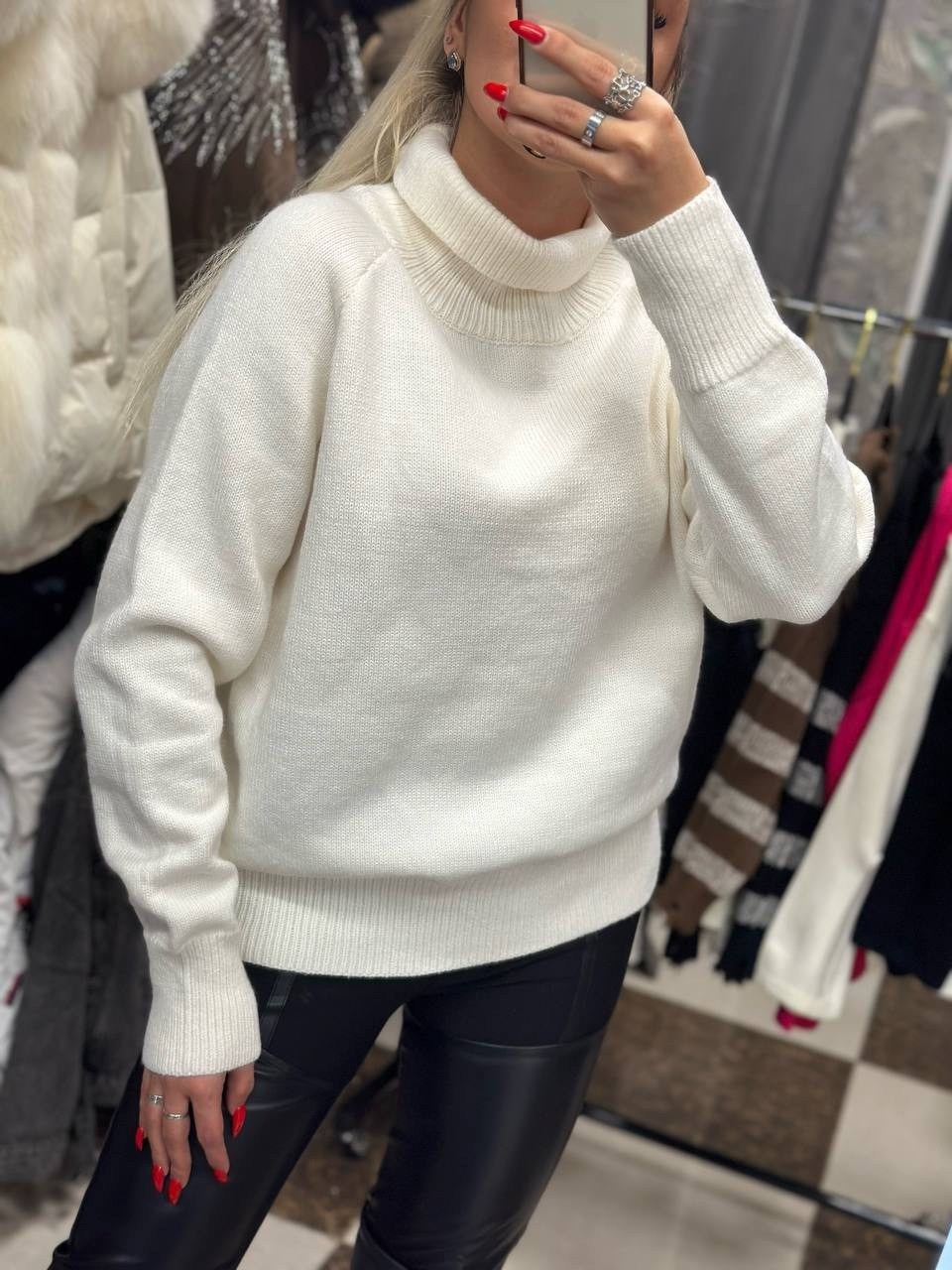 свитер женский,свитер джемпер кашемировый оверсайз,свитер оверсайз с горлом теплый вязаный sheva,свитер женский белый,вязаные свитера женские