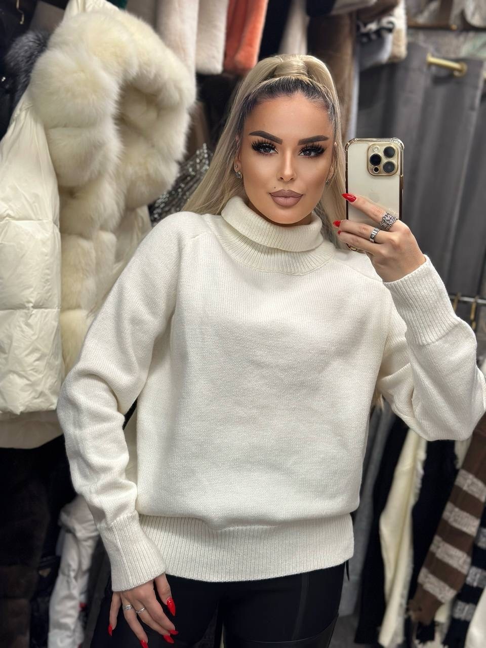 свитер женский,свитер джемпер кашемировый оверсайз,свитер оверсайз с горлом теплый вязаный sheva,свитер женский белый,вязаные свитера женские