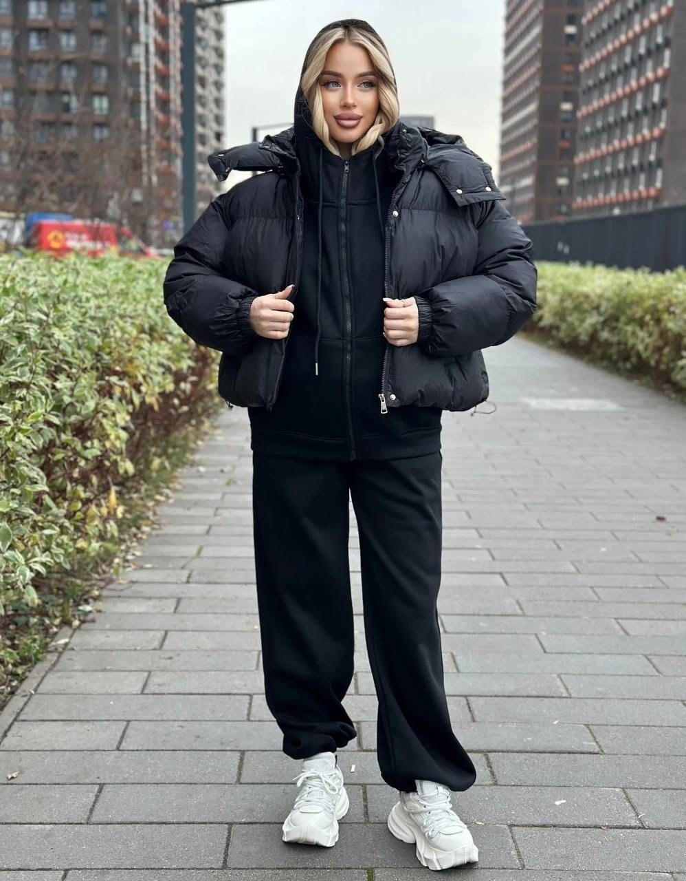 оверсайз куртка,пуховик оверсайз,укороченная куртка,куртка оверсайз с капюшоном,пуховик со спортивным костюмом женский