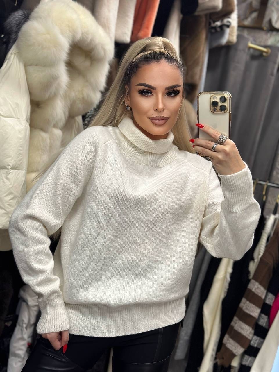 свитер женский,свитер джемпер кашемировый оверсайз,свитер оверсайз с горлом теплый вязаный sheva,свитер женский белый,вязаные свитера женские