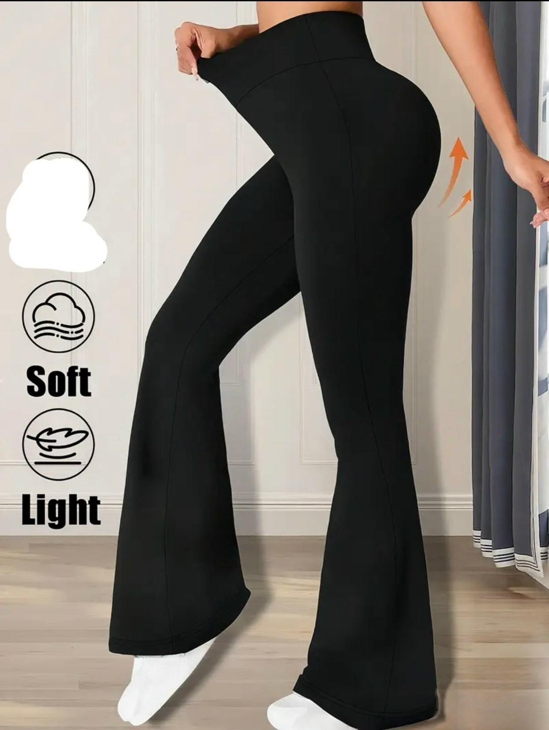 женские весенне-летние облегающие расклешенные брюки с высокой талией,женские леггинсы с высокой талией и широкими штанинами - черные,женские летние брюки-клеш с v-образным вырезом,женские черные раск