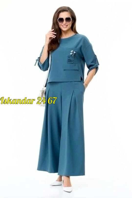 женские костюмы больших размеров,женские костюмы,женский костюм двойка,блуза, кюлоты taita plus 2319 бирюза,брючный костюм