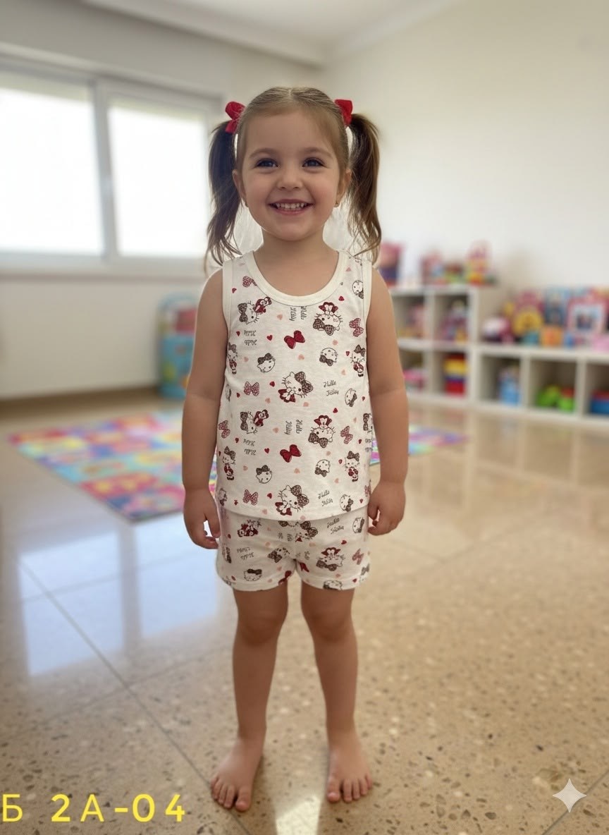 ребенок,пижама с принтом,пижама для девочек,трикотажная майка со зверями для девочки,комплект нижнего детского белья