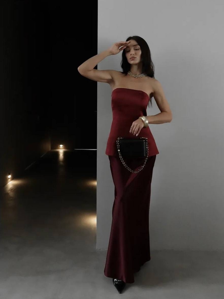 стиль одежды,бордовая юбка макси,юбка в бельевом стиле,мода и стиль