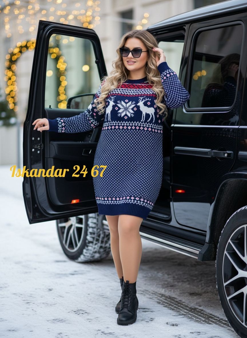 платье женская,платье вязаное,туника вязаная с оленями,вязаное платье с оленями,платье свитер