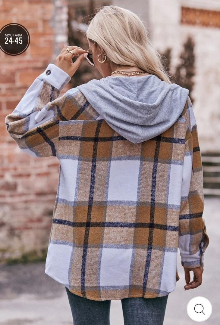 рубашка женская теплая в клетку,рубашка с капюшоном,пальто в клетку,клетчатая куртка,рубашка в клетку с капюшоном