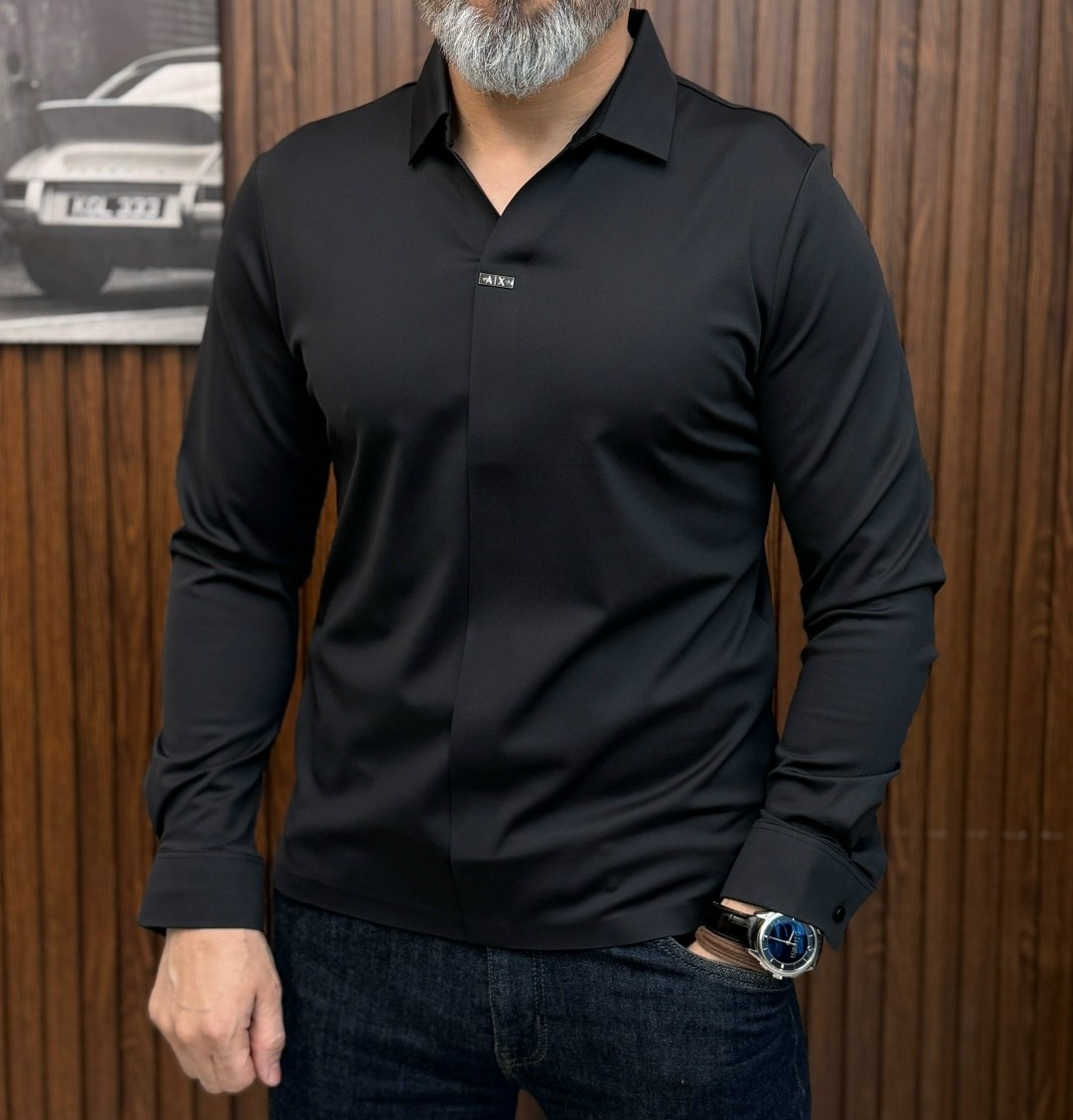 мужская рубашка,черная мужская рубашка,рубашка,рубашка с длинным рукавом теплая классическая emporio armani,классическая мужская рубашка