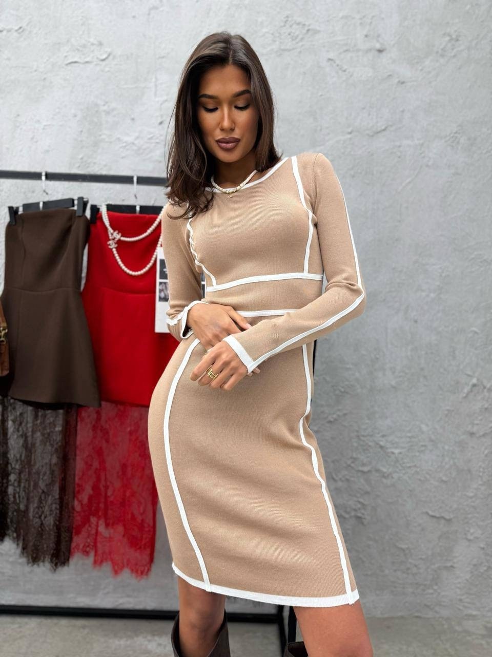 трикотажное платье,платье женское,теплое платье,платье,платье лапша вечернее праздничное трикотажное мини летнее budad цвет коричневый