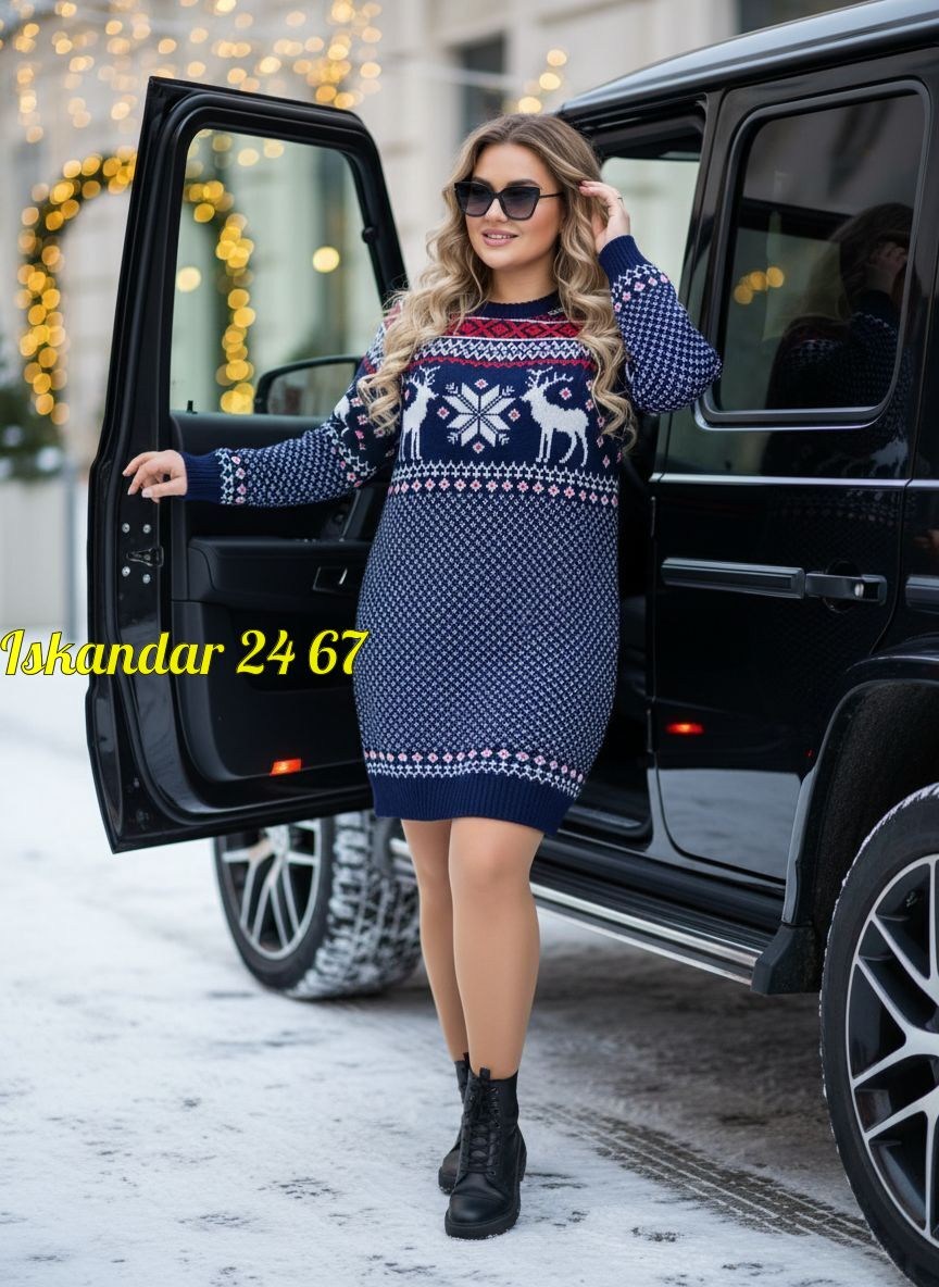 платье женская,платье вязаное,туника вязаная с оленями,платье теплое,туника женская