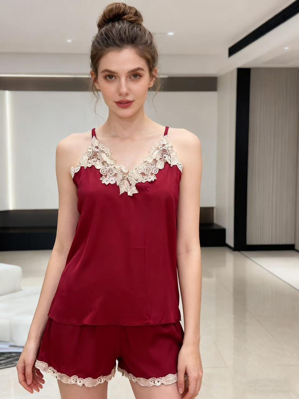 шелковая пижама женская,женский пижамный комплект,пижамы для женщин,кружевная пижама,комплект женской пижамы