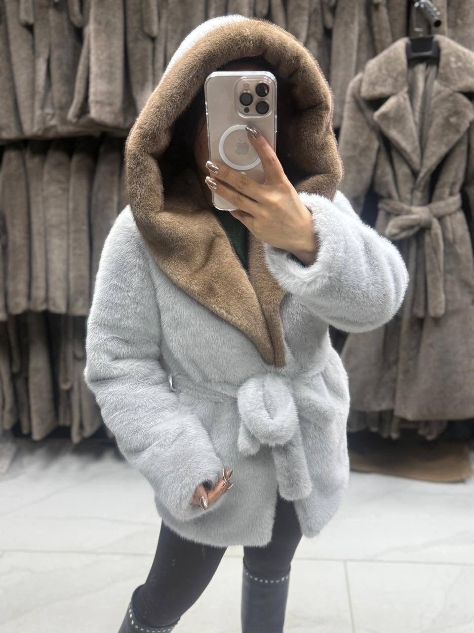 шуба fursini из норки с капюшоном,норковая шуба,шуба норковая с капюшоном,шуба из экомеха,шуба из норки с капюшоном