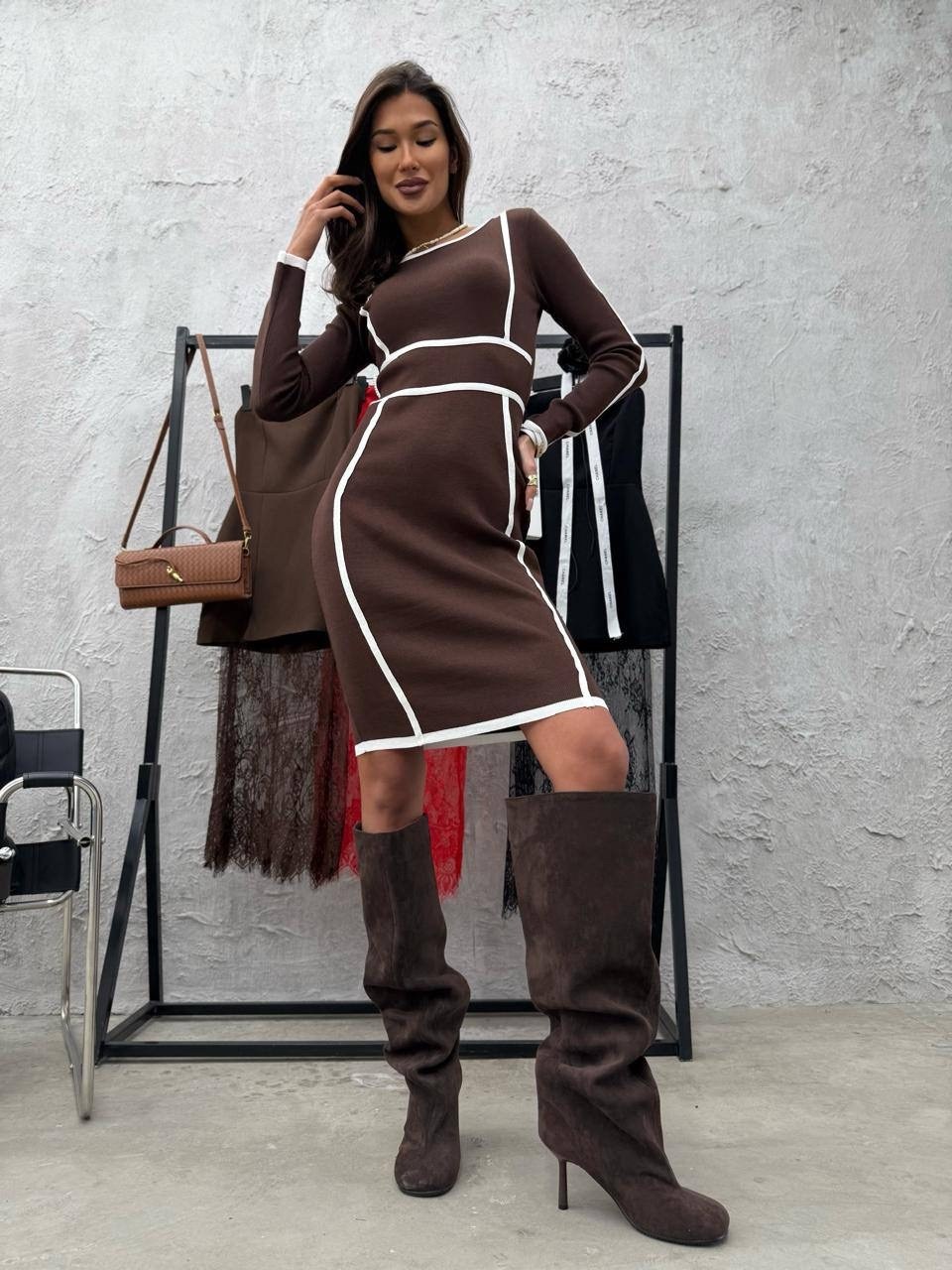 трикотажное платье,платье женское,теплое платье,платье,платье лапша вечернее праздничное трикотажное мини летнее budad цвет коричневый