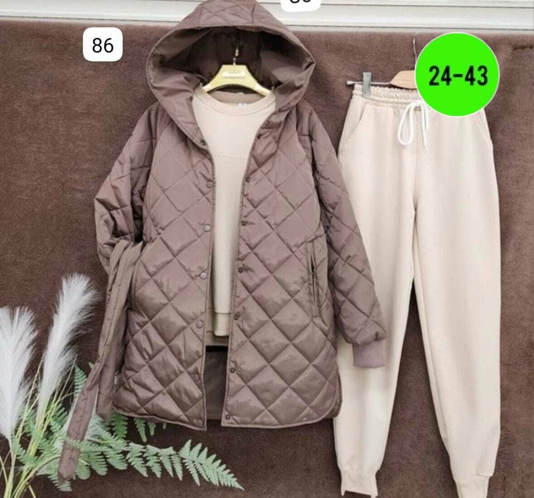 костюм спортивный тройка с длинным стеганым пальто cubi shop,костюм спортивный тройка с длинным стеганым пальто,костюм тройка,куртка-жатка,костюм тройка с курткой