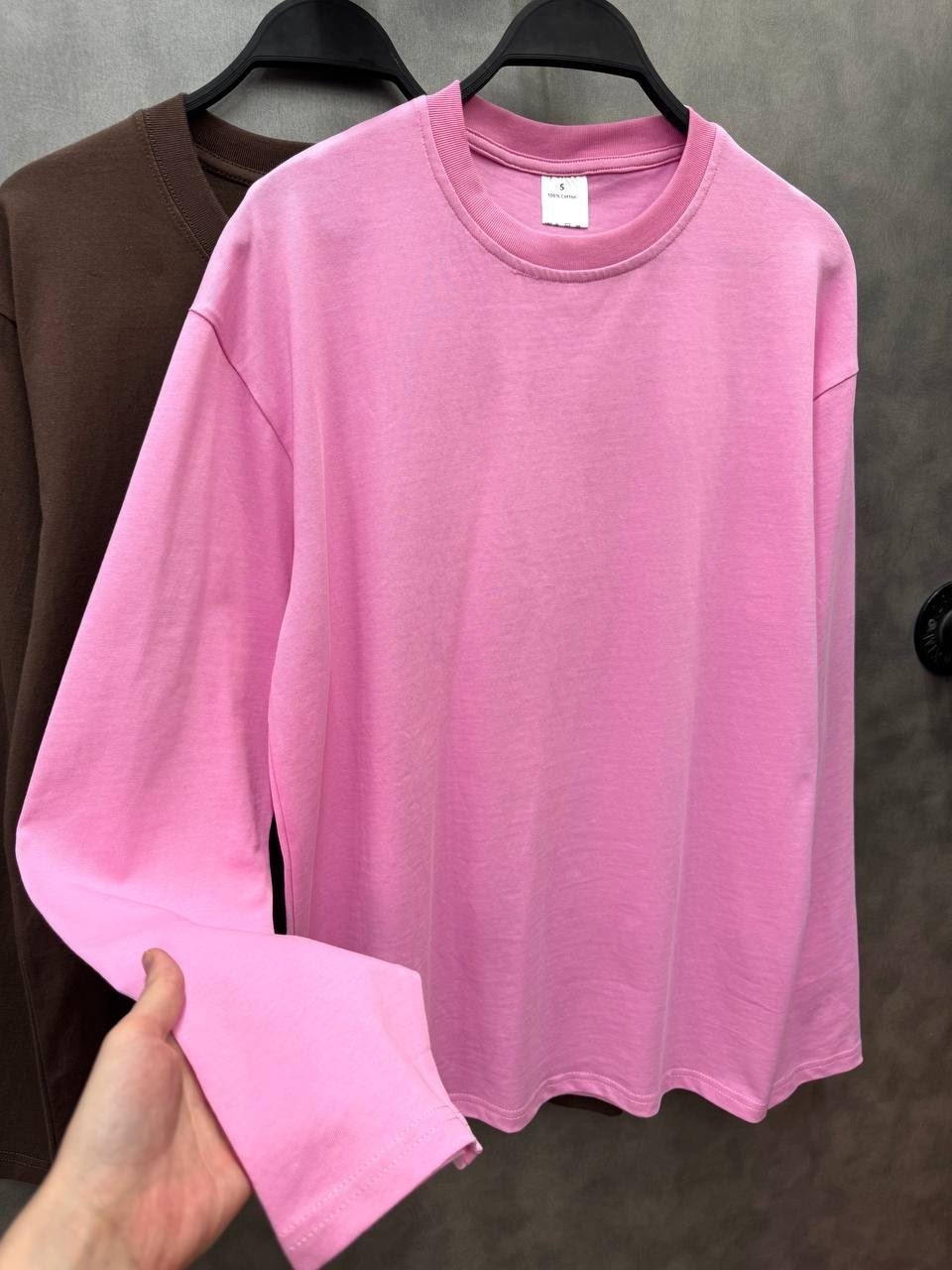 базовый лонгслив оверсайз,коричневый свитшот,лонгслив оверсайз хлопковый базовый,лонгслив оверсайз,лонгслив женская оверсайз