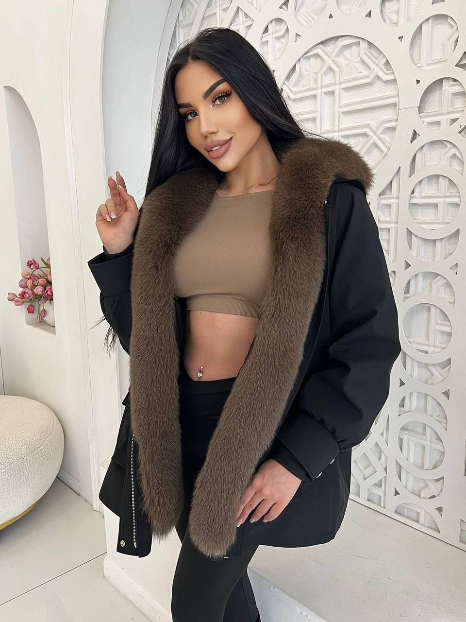 куртка парка зима с капюшоном на натуральном мехе,зимняя куртка,меховая парка,женская зимняя куртка,парка с натуральным мехом