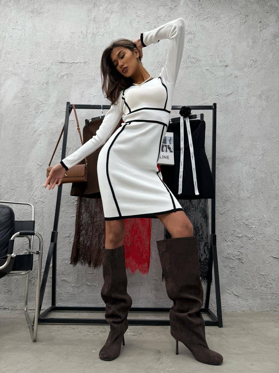 трикотажное платье,платье женское,теплое платье,платье,платье лапша вечернее праздничное трикотажное мини летнее budad цвет коричневый