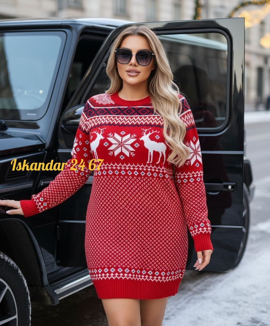 платье женская,платье вязаное,туника вязаная с оленями,вязаное платье с оленями,платье свитер