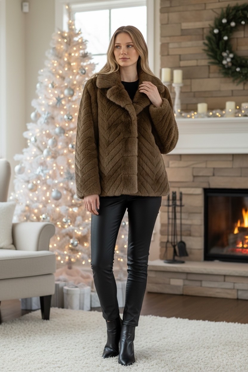 шуба,шубка,шуба короткая,шубка женская еврозима 26012 коричневый,короткая куртка из эко меха 26672 (коричневый)