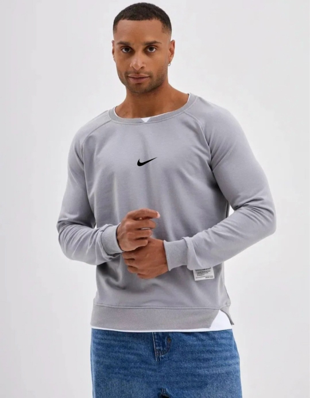 свитшот базовый,мужские свитшоты,серый свитшот,стильная кофта,свитшот серая найк ламода